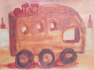 Tanker om en bus (50 x 70 cm, akryl på papir, 2020)